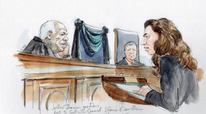 Court artist's depiction of legal questioning